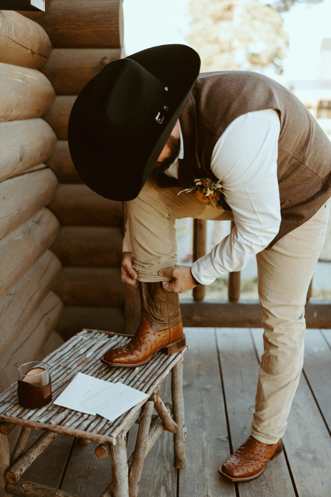 groom getting ready for montana paradise valley wedding