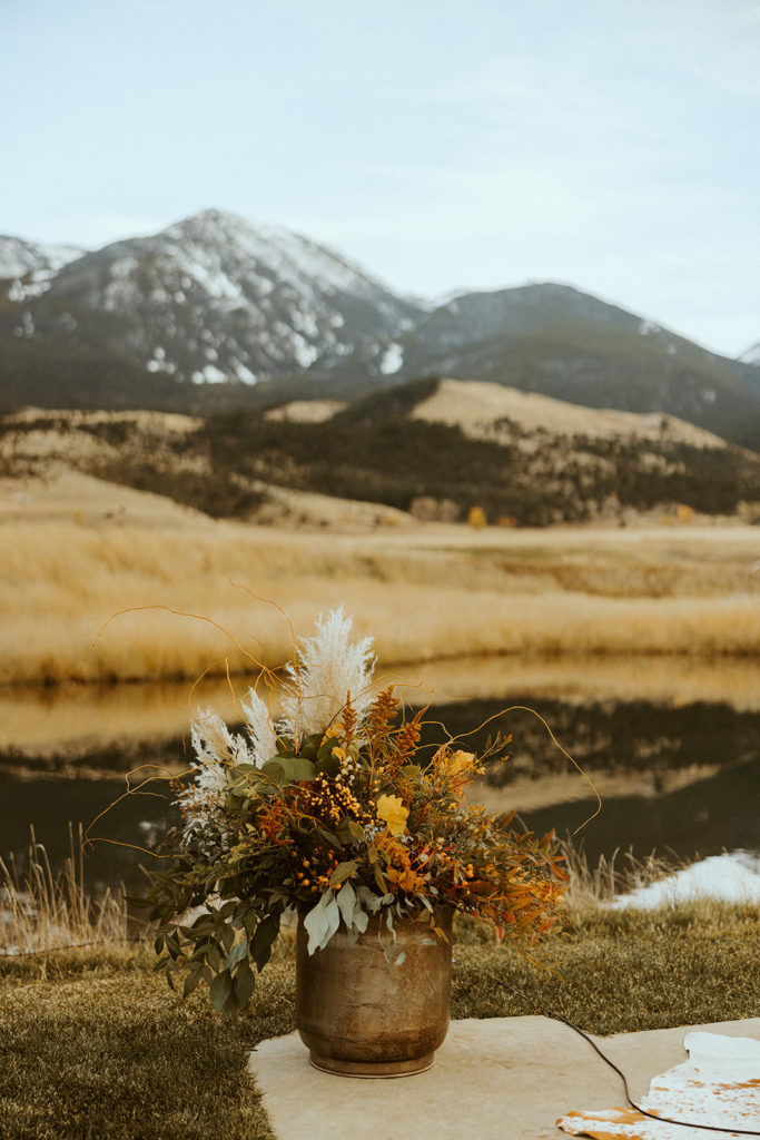 wedding flowers and mountain views during montana pleasant valley wedding