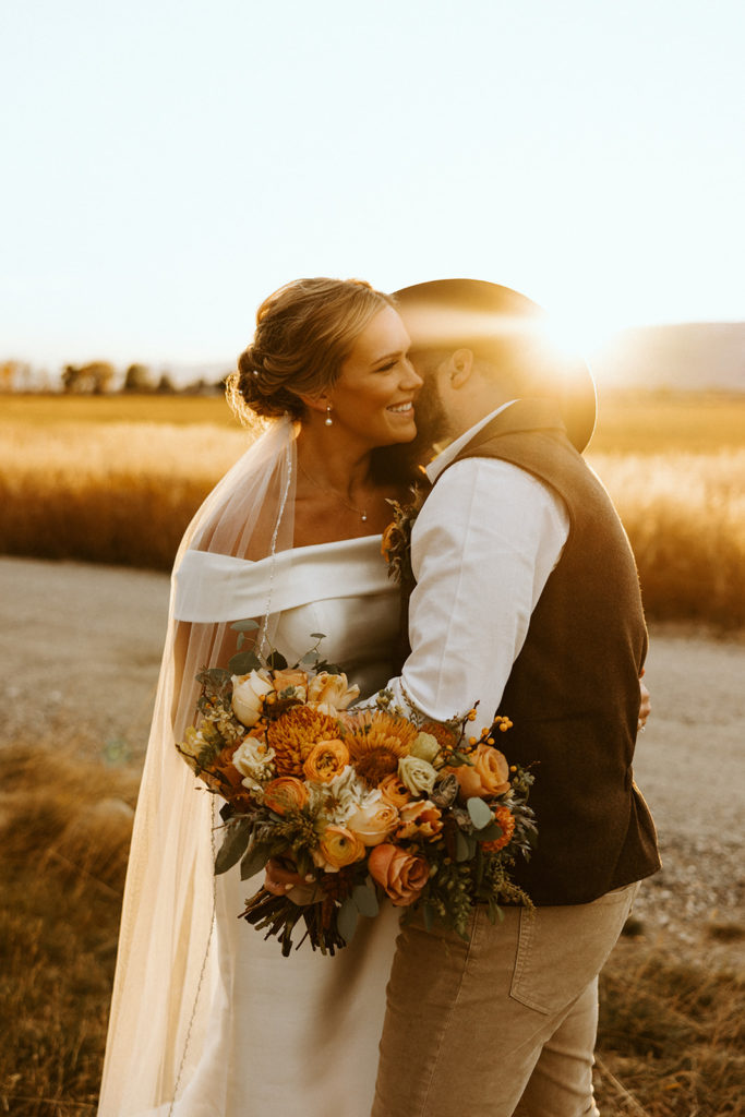 Bride and groom wedding portraits after montana paradise valley wedding
