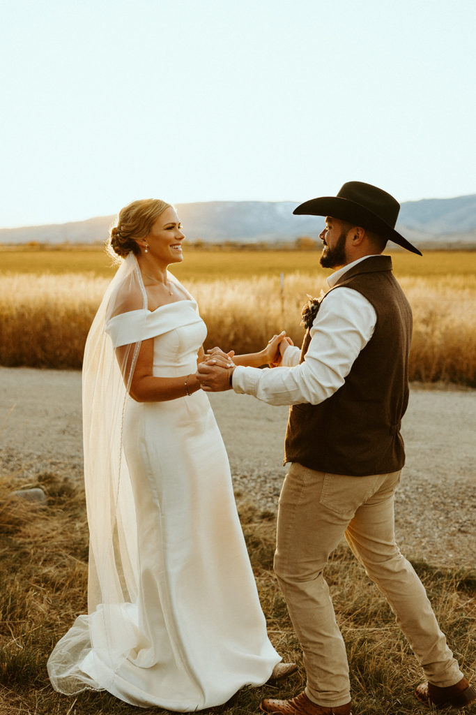 Bride and groom wedding portraits after montana paradise valley wedding