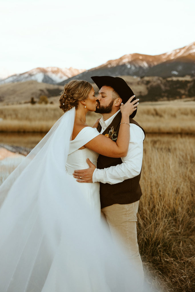 bride and groom wedding portraits for montana paradise valley wedding