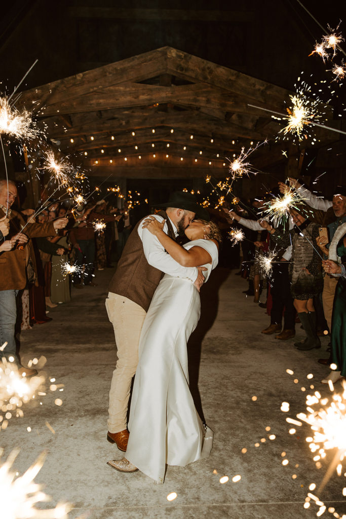 bride and grooms sparkler exit