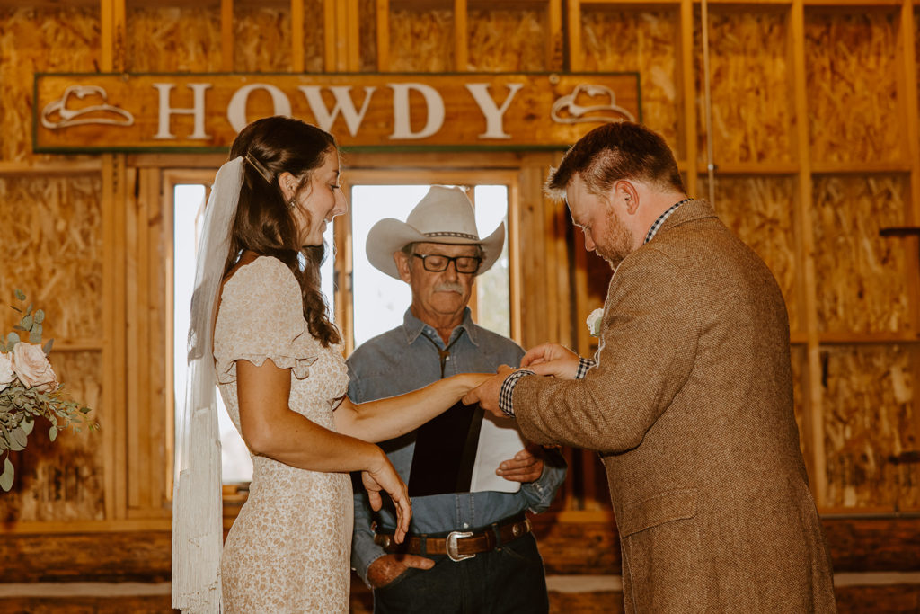 Ceremony for wedding at a ranch in Colorado