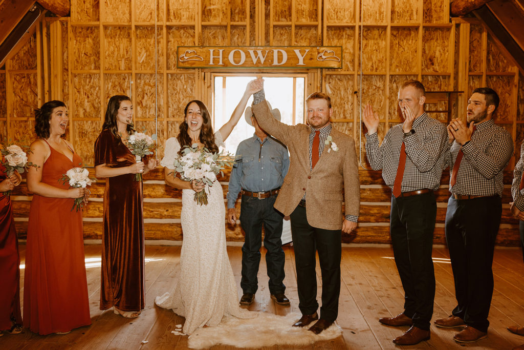 Ceremony for wedding at a ranch in Colorado