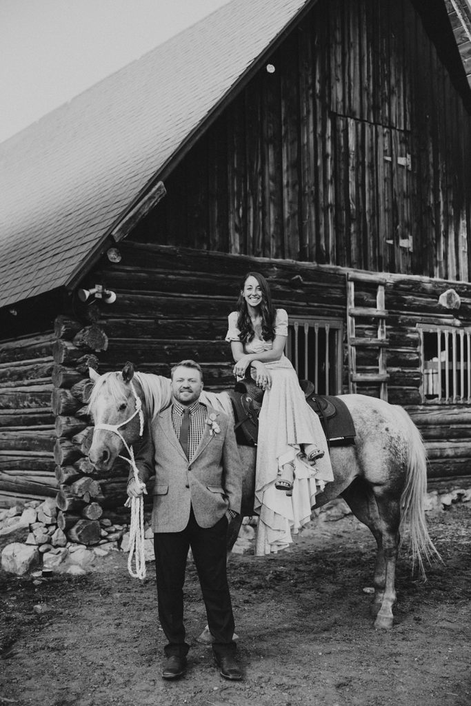 Bride and groom after their wedding at a ranch ceremony