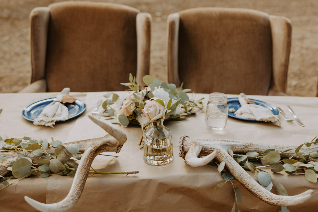 Bride and grooms table at Wedding reception at Drowsy Water Ranch in Colorado