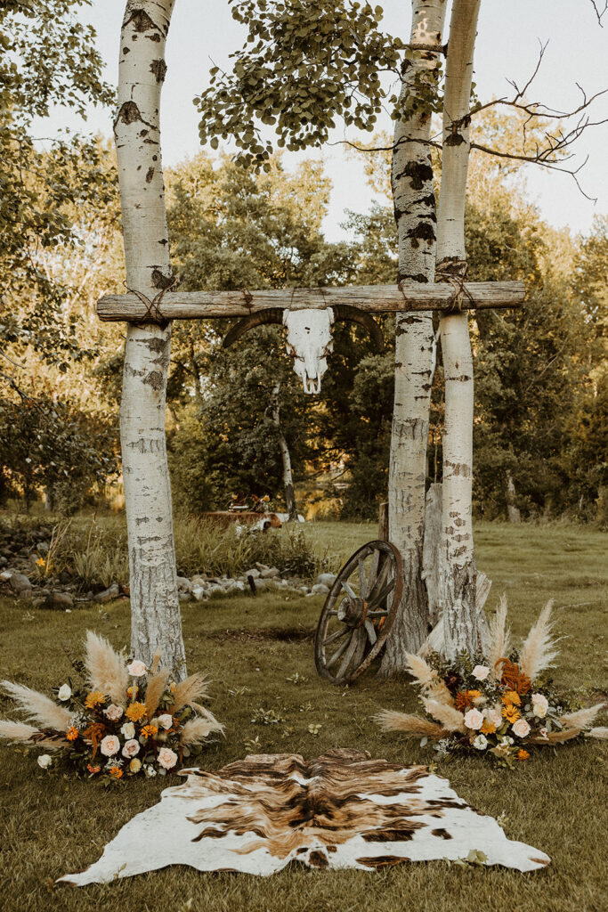 Western bride and groom at western wedding altar