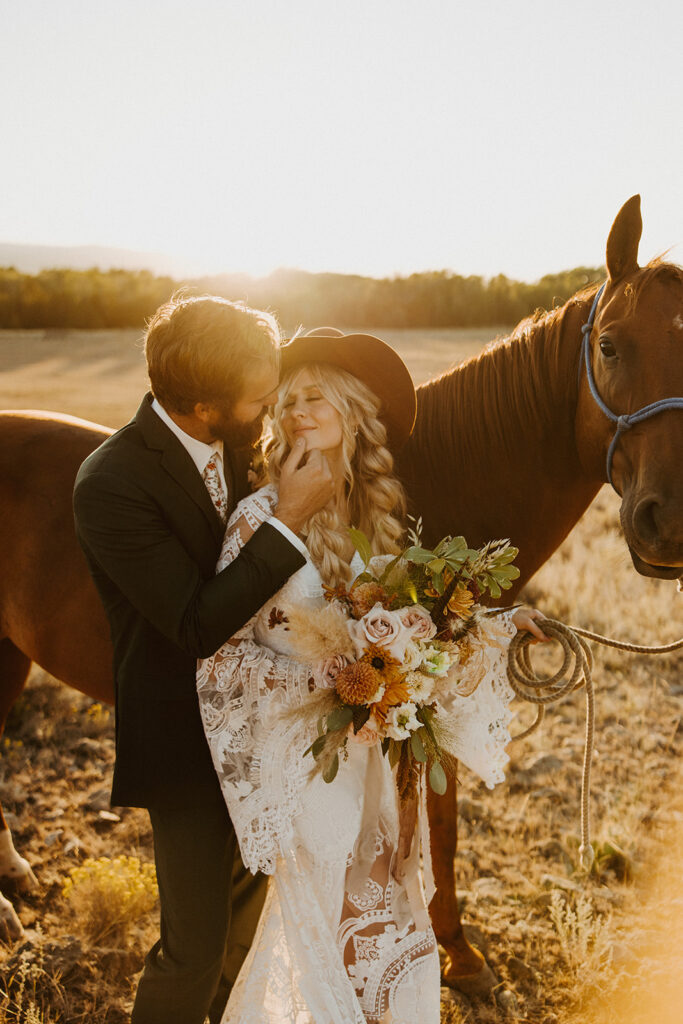 Bride and grooms western wedding portraits captured by Tawnee Bree - Montana Wedding Photographer